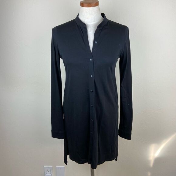Eileen Fisher Button-Up Tunic Top - Black - Picture 1 of 6